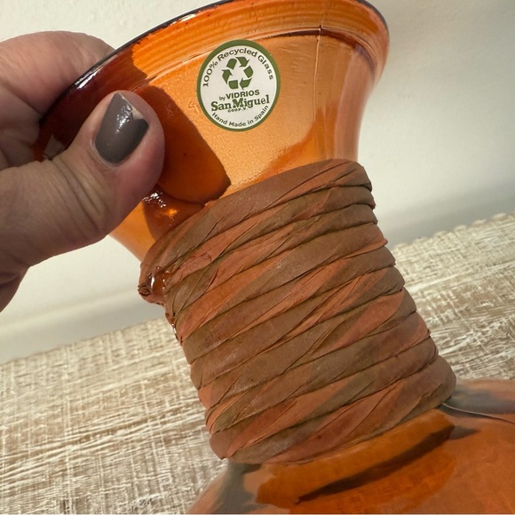 Vidrios San Miguel Orange Vase, Handmade In Spain from 100% Recycled Glass, 8” - Picture 3 of 8